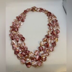 Vintage Hong Kong Pink Lucite Tiered Necklace 3 Strand Statement